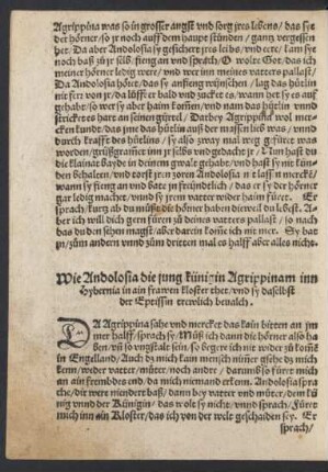 Wie Andolosia die jung künigin Agrippinam inn Hybernia in ain frawen kloster thet ...