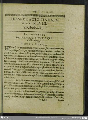 Dissertatio Harmonica XLVIII. De Arthritide