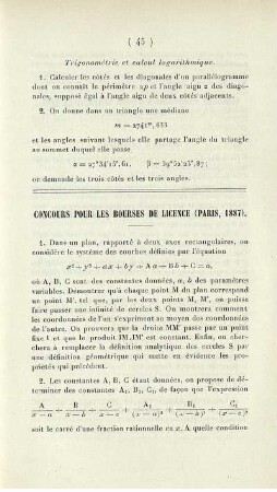Concours pour les bourses de licence (Paris, 1887).