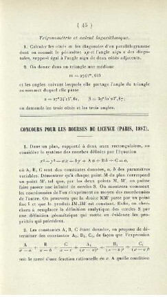 Concours pour les bourses de licence (Paris, 1887).