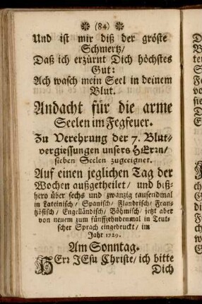 Andacht für die arme Seelen im Fegfeuer.