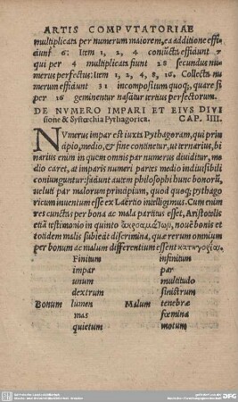 DE NUMERO IMPARI ET EIUS DIVIsione & Systoechia Pythagorica. CAP. IIII.