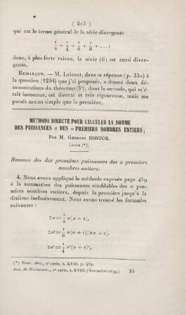 Méthode directe pour calculer la somme des puissances α des n premiers nombres entiers. [Fortsetzung]