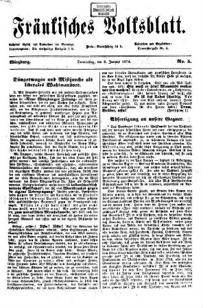 Fränkisches Volksblatt. Ausg. 000 : Tageszeitung für Unterfranken. [7.] 1874, 1 - 6