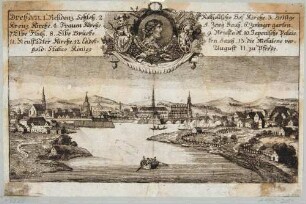 Ansicht von Dresden, Blick über die Elbe auf die Alt- und heutigen Neustadt nach Westen, mit Legende