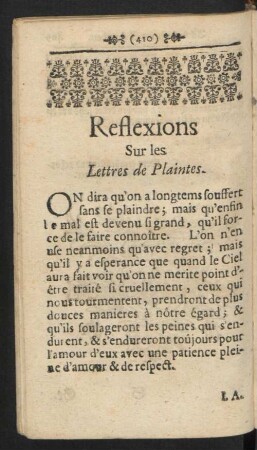 Reflexions Sur les Lettres de Plaintes.