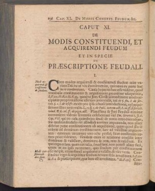 Caput XI. De Modis Constituendi, Et Acquirendi Feudum Et In Specie De Praescriptione Feudali