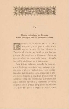 IV. Ideales coloniales de Espana. - Breve parangón con los de otras naciones