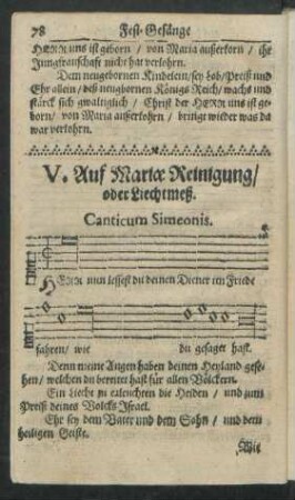 V. Auf Mariae Reinigung/ oder Liechtmeß.