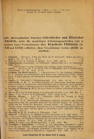 Lager-Verzeichnis ..., 52. Philosophie