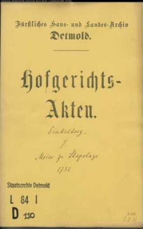 Dinkelberg, Hermann Otto zu Lage gegen Meier zu Stapelage - Schuldforderung