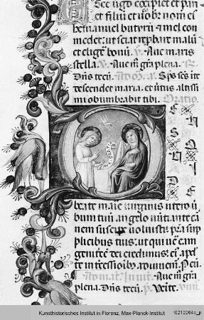 Breviarium Fratrum Minorum cum psalterio et kalendario : Textseite mit historisierter Initiale O (?): Verkündigung