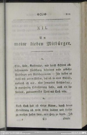 XII. An meine lieben Mitbürger