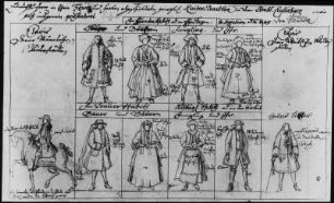 Kleidertrachten im Amt Eilenburg : Kleidertrachten im Amt Eilenburg. Zeichnung (vor 1743; J. A. Richter)