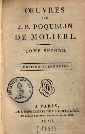 Oeuvres de J. B. Poquelin de Molière. 2