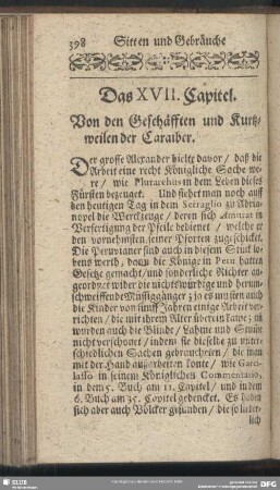 Das XVII. Capitel. Von den Geschäfften und Kurtzweilen der Caraiber