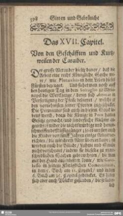 Das XVII. Capitel. Von den Geschäfften und Kurtzweilen der Caraiber