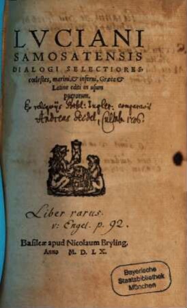 Lvciani Samosatensis Dialogi Selectiores, coelestes, marini, & inferni : Graece & Latine editi in usum puerorum