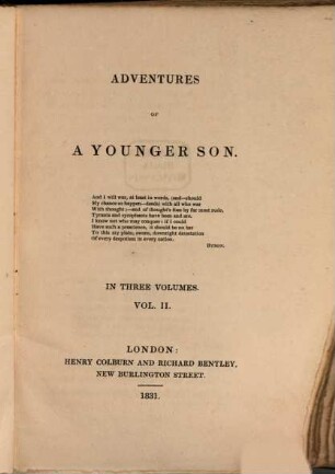 Adventures of a Younger Son. 2. (1831). - 341 S.