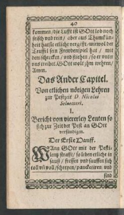 Das Ander Capitel. Von etlichen nötigen Lehren zur Pestzeit D. Nicolai Selnecceri.