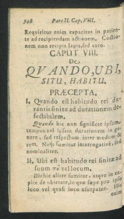 Caput VIII. De Quando, Ubi, Situ, Habitu.
