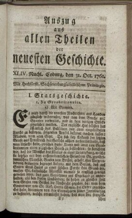 XLIV. Nachl. Coburg, den 31. Oct. 1761.