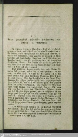 §. 1. Kurze geographisch-historische Beschreibung von Sachsen, als Einleitung
