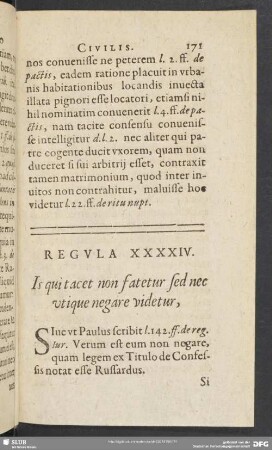 Regula XXXXIV. Is qui tacet non fatetur sed nec utique negare videtur