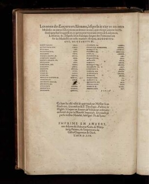 Les noms des Empereurs Alemans, lesquelz ie n'ay en aucunes