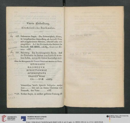 Vierte Abtheilung. Altchristliche Denkmäler