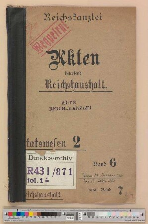Reichshaushalt: Bd. 6