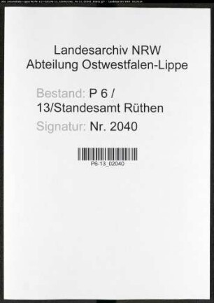 Sterberegister Standesamt Rüthen