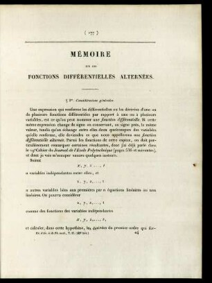 Mémoire sur les Fonctions différentielles alternées.