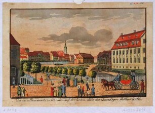 Dresden, die neue Promenade an der Stelle des Seetorwalles nach dessen Abtragung in Richtung Demolitionsplatz (später Antonsplatz im Westen), im Hintergrund die Annenkirche