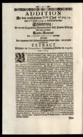 Addition Zu dem vorstehenden II.ten Theil ad pag. 54. und den I.ten Theil ad pag 32. bestehend in einer Erläuterung/ ...