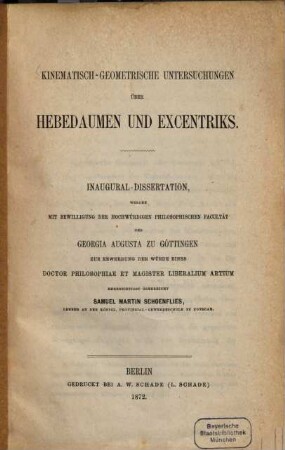 Kinematisch-geometrische Untersuchungen über Hebedaumen und Excentriks : Inaug. Diss.