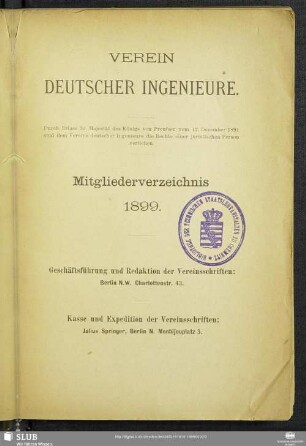 1899: Mitgliederverzeichnis
