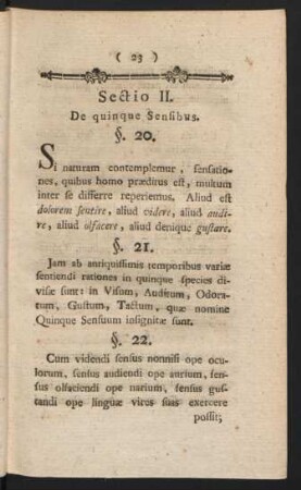 Sectio II. De quinque Sensibus.