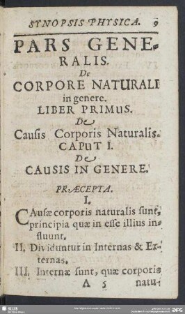 Pars Generalis. De Corpore Naturali in genere