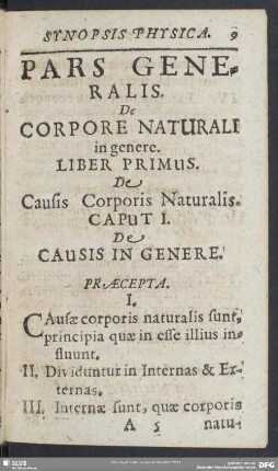 Pars Generalis. De Corpore Naturali in genere