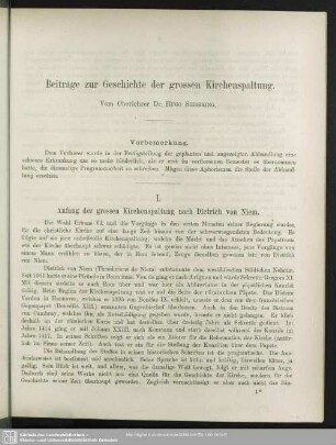 Beiträge zur Geschichte der grossen Kirchenspaltung