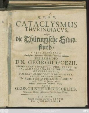 Cataclysmus Thuringiacus, vulgo die Thüringische Sündfluth