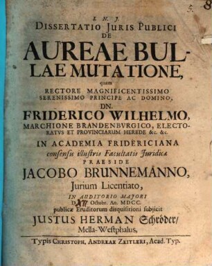 Dissertatio Iuris Publici De Aureae Bullae Mutatione