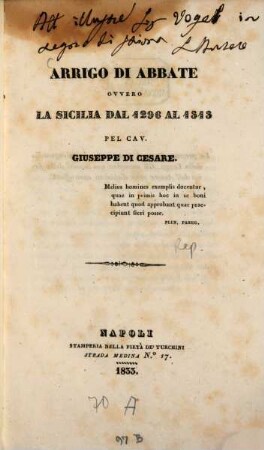 Arrigo di Abbate ovvero la Sicilia dal 1296 al 1313