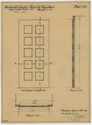 Fischer, Theodor; Wiesbaden; Museum - Türen in der Kuppelhalle (Grundriss, Ansicht, Schnitt)