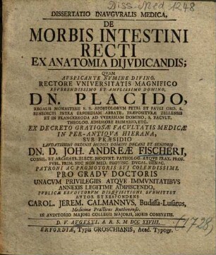 Dissertatio Inavgvralis Medica, De Morbis Intestini Recti Ex Anatomia Dijvdicandis