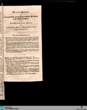 Karlsruher Zeitung, Verzeichniss der evangelisch-protestantischen Kirchen- und Schulbücher [...]