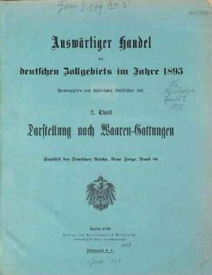 Auswärtiger Handel des deutschen Zollgebiets. 86 = 1895 (1896)