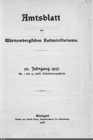 30.1937: Kultministerium, Amtsblatt 1937