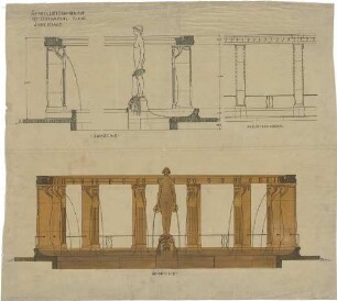 Billing, Hermann; Karlsruhe, Stephanplatz; Brunnen auf dem Stephanplatz - Ansicht; Schnitte